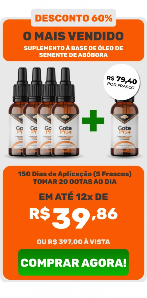 Pacote com 5 frascos de Gota Pro Mais, tratamento prolongado para melhorar a saúde da próstata e garantir resultados consistentes