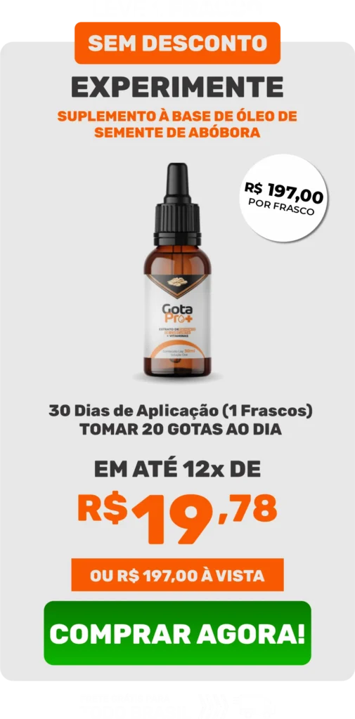 Frasco de Gota Pro Mais, suplemento natural para iniciar os cuidados com a saúde da próstata e o bem-estar urinário