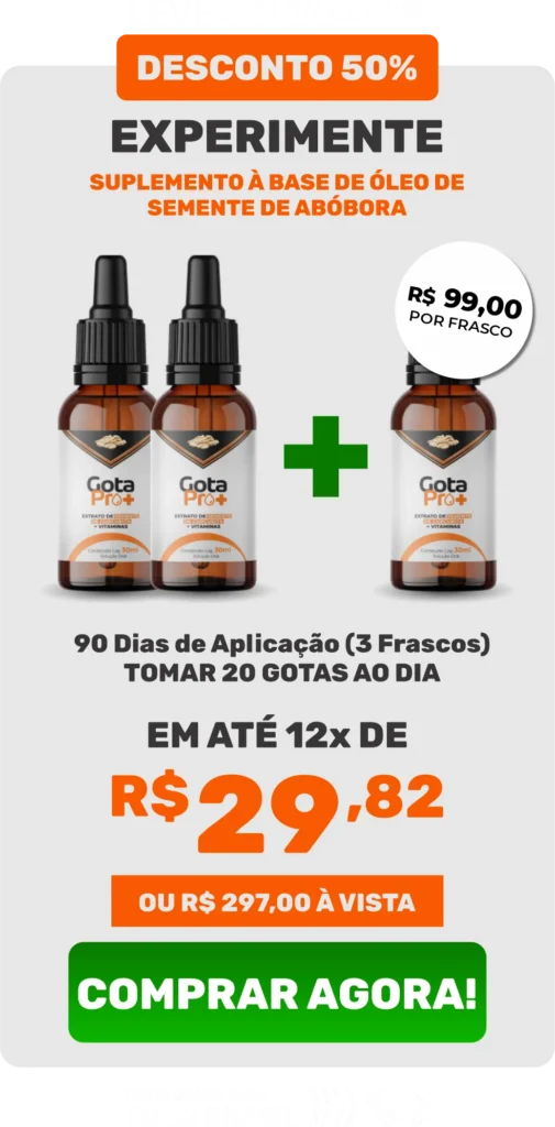 Kit com 3 frascos de Gota Pro Mais, ideal para 3 meses de tratamento, reduzindo desconfortos urinários e protegendo a próstata